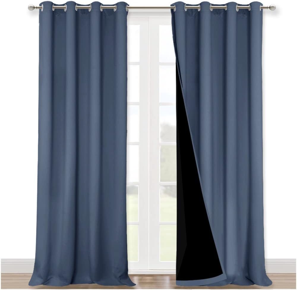 NICETOWN 100% Blackout Blinds, Set of 2, 46" x 102", Stone Blue, Laundry Room Decor Window Treatment Curtains for Large Patio Sliding Door, Thermal Insulated Curtains for Bedroom