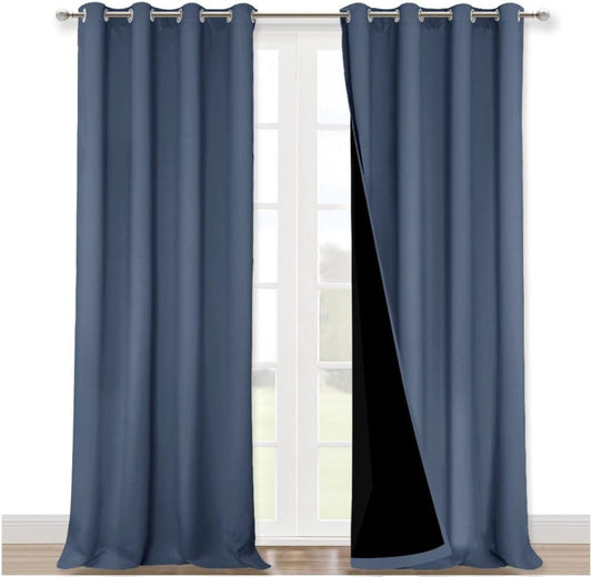 NICETOWN Full Shading Curtains 90 inches Long 2 Panels Set for Windows, Super Heavy-Duty Black Lined Blackout Curtains for Bedroom, Privacy Assured Window Treatment (Stone Blue, 52 inches W)