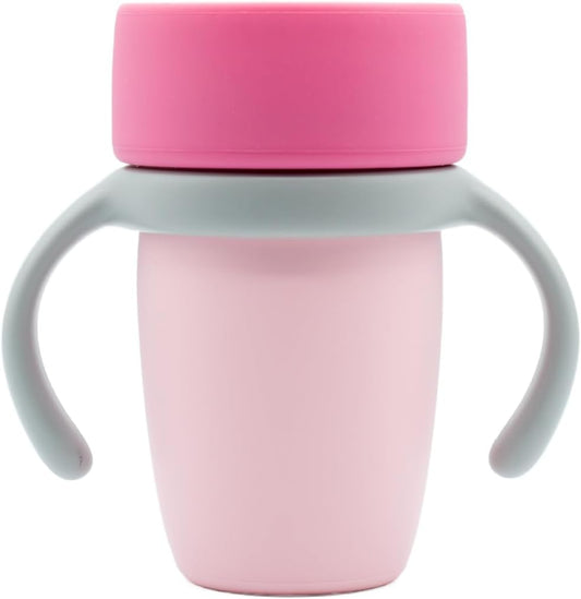 WeeSprout Baby Training Cup - Silicone Sippy Cup with Removable Handles for Weaning Off Bottle - Transition Spill-Proof Toddler Cups - No-Spill Design (Pastel Pink/Hot Pink/Light Gray)