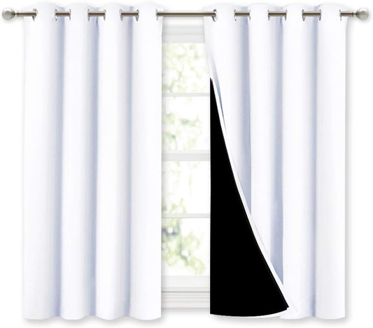 NICETOWN White 100% Blackout Curtains 45 inches Long, 2 Thick Layers Completely Blackout Window Treatment Thermal Insulated Lined Drapes for Small Window (1 Pair, 52 inches Width Each Panel)
