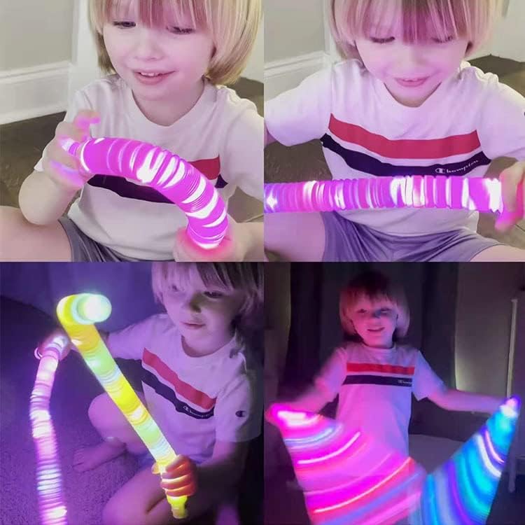 LED Light Up Pop Tubes Glow Sticks, Fidget Sensory Toys, Glow in The Dark Christmas Party Supplies Goodie Bag Stuffers for Boys Girls Birthday Party Carnival Return Gifts (20pcs)