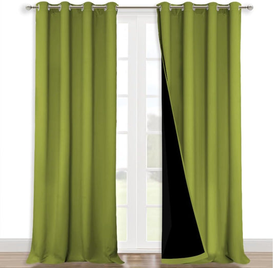 NICETOWN 100% Blackout Curtains for Windows, Pack of 2, Fresh Green, 52" W x 120" L, Super Heavy-Duty Black Lined Total Darkness Drapes for Bedroom, Privacy Assured Window Treatment for Patio