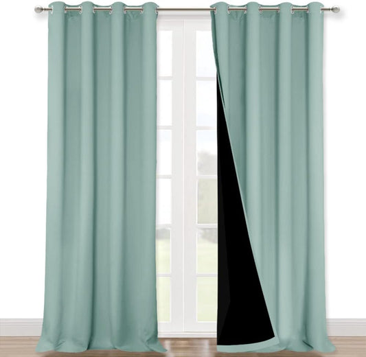 NICETOWN Aqua Blue 100% Blackout Curtain Set, Thermal Insulated & Energy Efficiency Window Draperies for Guest Room, Full Shading Panels for Shift Worker and Light Sleepers, 52W x 102L, 2 PCs