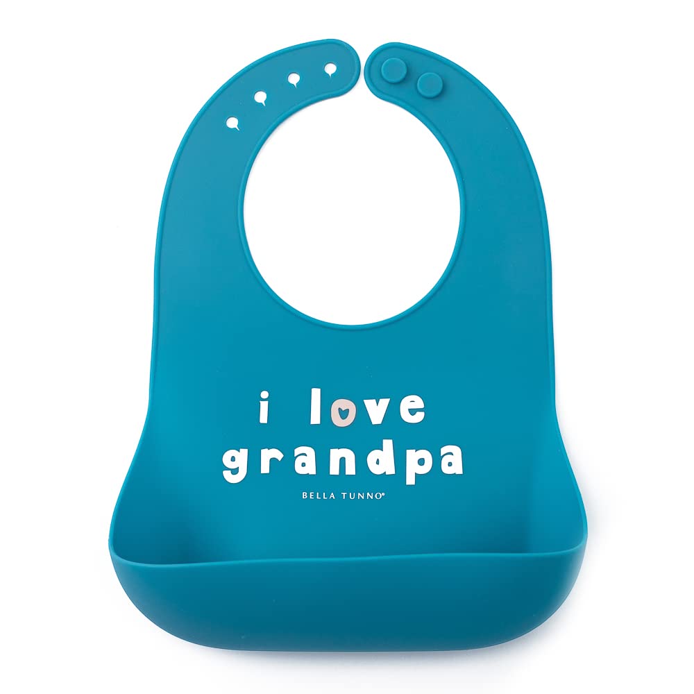 Bella Tunno Baby Bib for Eating, Waterproof Silicone Bib with Large Food Catcher, Adjustable Fit for Babies 4-12 months & Toddlers 1-3 Years, Boys & Girls, I Love Grandpa