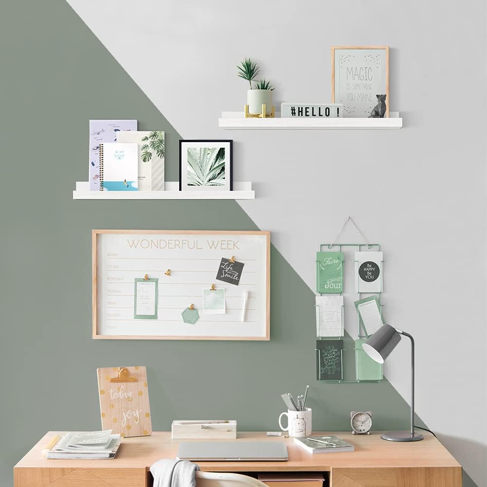 Forbena 24 Inch White Floating Shelves for Wall Set of 4, Wood Nursery Book Shelves for Kids Bedroom, Long Picture Ledge Shelf with Lip for Living Room Bathroom Office and Baby Wall Bookshelf