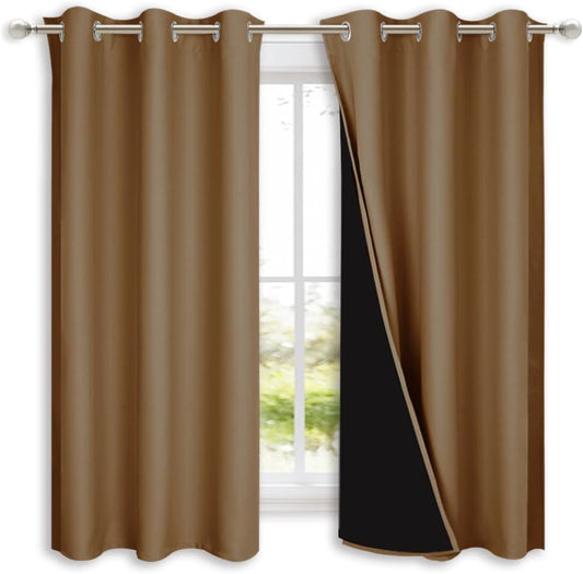 NICETOWN 100% Blackout Curtains 54 inches Long, Gold Brown, 1 Pair, 42 inches Width Each Panel, Double-Deck Completely Blackout Window Treatment Thermal Insulated Lined Drapes for Small Window