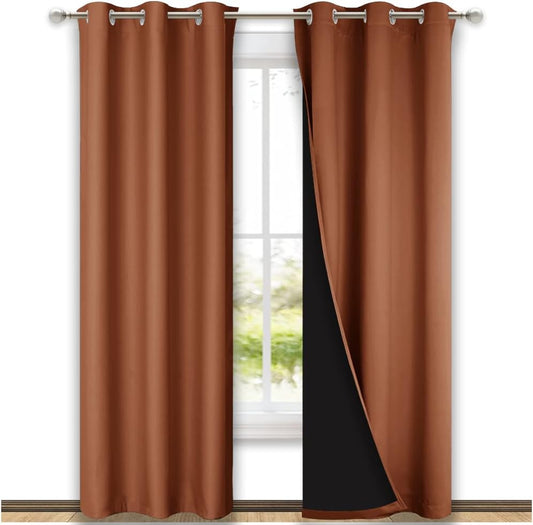 NICETOWN Full Shade Curtain Panels, 37" Wide x 80" Long, Burnt Orange, Pair of Thermal Insulated & Energy Efficiency Blackout Drapes for Living Room, Lined Silky Performance Window Dressing