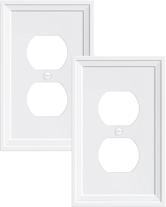 2-Pack Duplex Outlet Cover, Natural Bamboo Fiber Switch Plates and Outlet Covers, White Decorative Wall Plates for Electrical Outlets, 1 Gang Receptacle Cover, Corrosion Resistant