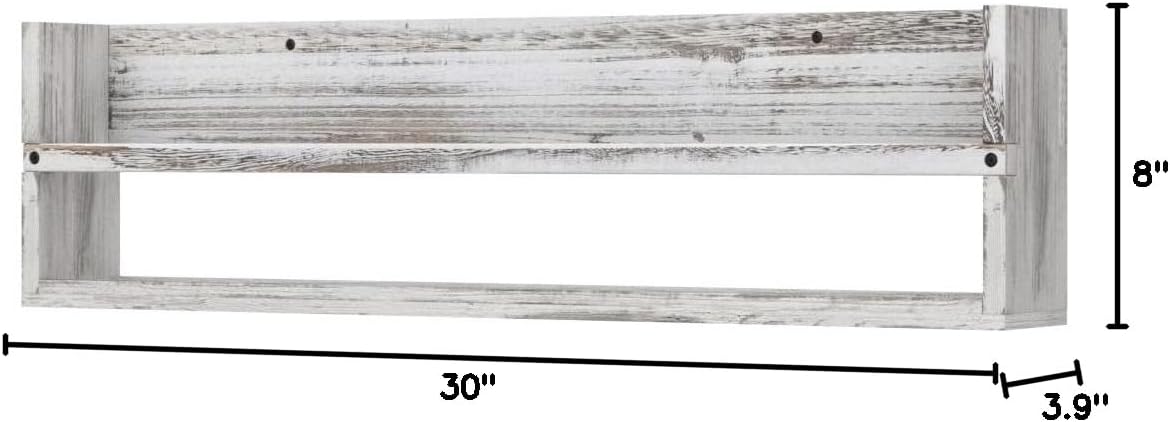 Brightmaison Polynez 30" Floating Shelves for Wall Decor, Kids Bookshelf, Nursery Book Shelves, Multiuse Shelf Set of 2 Wood Burnt White