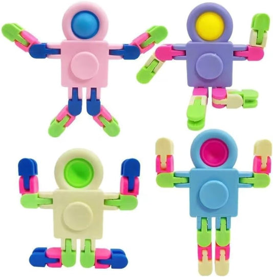 Fidget Spinners, Transformable Chain Robot Fingertip Toy, Gyro Fidget Sensory Toys, Stress Relief Fidget Toy for Kids Adult, Pinata Goodie Bag Stuffers Birthday School Gift (4 Pack)