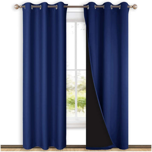NICETOWN Full Shade Curtain Panels, Royal Blue, 37" Wide x 84" Long, Pair of Thermal Insulated & Energy Efficiency Blackout Curtains for Living Room Windows, Lined Silky Performance Window Dressing
