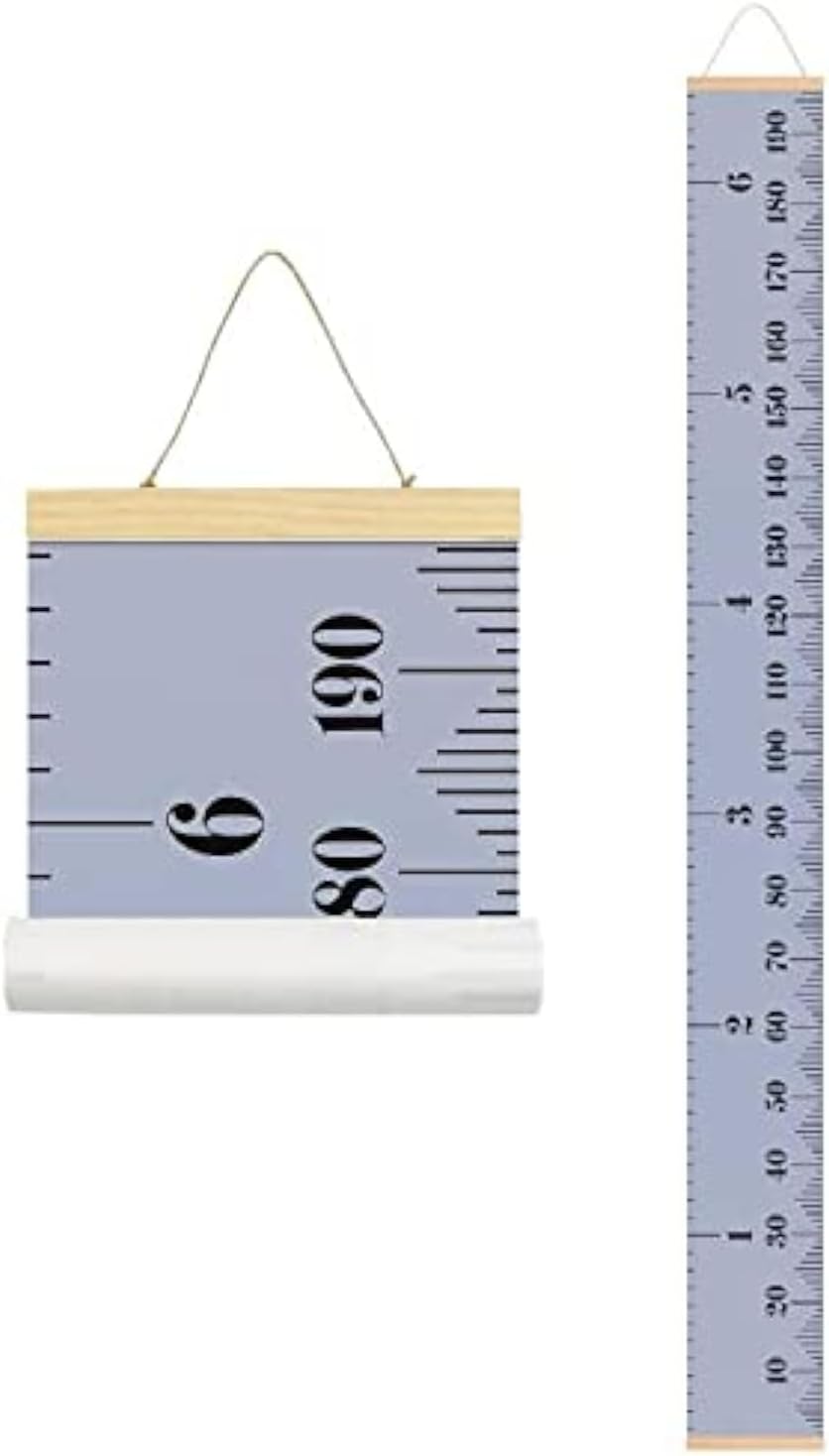 Kids Growth Chart, Wood Frame Fabric Canvas Height Measurement Ruler from Baby to Adult for Child's Room Decoration 7.9 x 79in (7.9 x 79in, Gray)