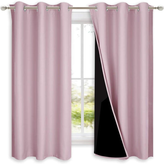 NICETOWN 100% Blackout Curtains 54 inches Long, Lavender Pink, 1 Pair, 42 inches Width Each Panel, 2 Thick Layers Completely Blackout Window Treatment Thermal Insulated Lined Drapes for Small Window
