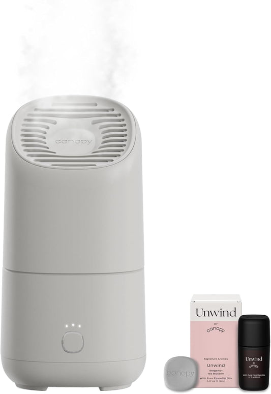 Canopy Portable Misting Humidifier - Cordless 11 HR Run Time, 500 mL, TSA Approved Travel Humidifier - Alleviate Symptoms of Allergies, Flu, Cold, Dry Skin - Includes Aroma & Adapter - Moonstruck