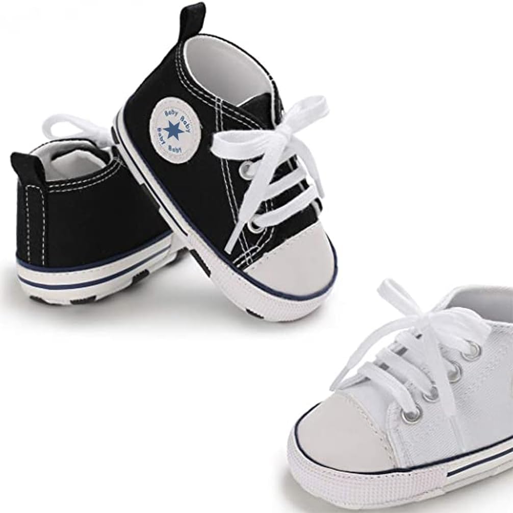 Unisex Baby Girls Boys Canvas High-top Shoes, Newborn Infant Anti-Slip Soft Sole Frist Walking Breathable Sneakers