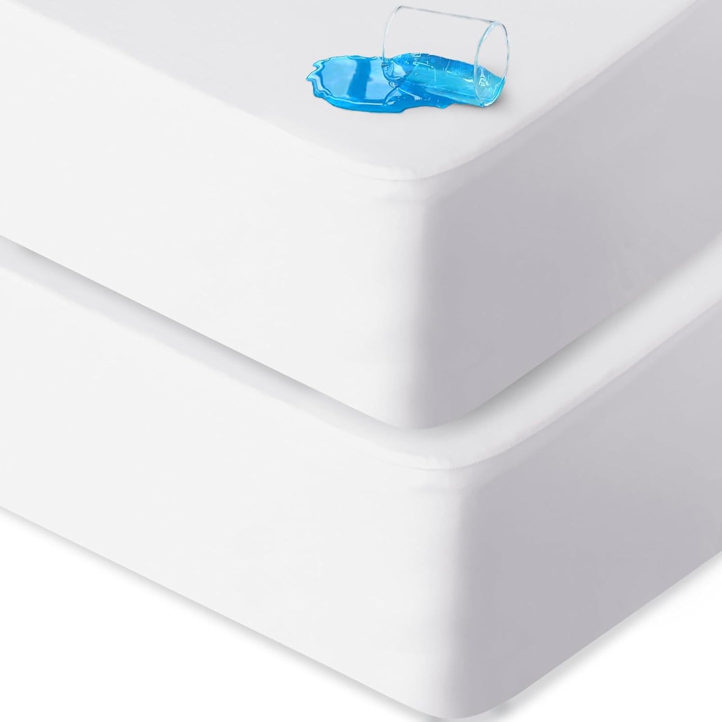 2 Pack Twin Mattress Protector Waterproof, Noiseless & Soft Coverage Mattress Fitted Sheet Twin with Deep Pocket up to 14", Super Breathable & Easy Wash Twin Size Mattress Protector