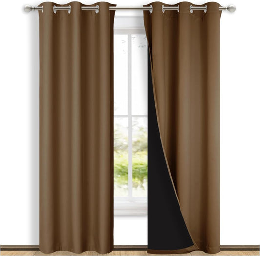 NICETOWN Blackout Curtains 84 inches Long, 2 Pieces, 42" Wide Each Panel, Gold Brown, Full Light Blocking Drapes with Black Liner for Nursery, Thermal Insulated Draperies for Hall, Villa