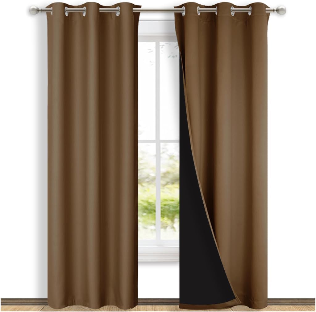 NICETOWN Blackout Curtains 80 inches Long, Gold Brown, 2 Pieces, 42" Wide Each Panel, Full Light Blocking Drapes with Black Liner for Nursery, Thermal Insulated Draperies for Hall, Villa
