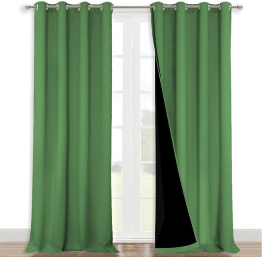NICETOWN 100% Blackout Blinds, Set of 2, 46" x 96", Forest Green, Laundry Room Decor Window Treatment Curtains for Large Patio Sliding Door, Thermal Insulated Curtains for Bedroom