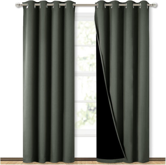 NICETOWN 100% Blackout Curtains 84 inches Long, Pair of Energy Smart & Noise Blocking Out Drapes for Baby Room Window, Thermal Insulated Guest Room Lined Window Dressing(Dark Mallard, 52 inches Wide)