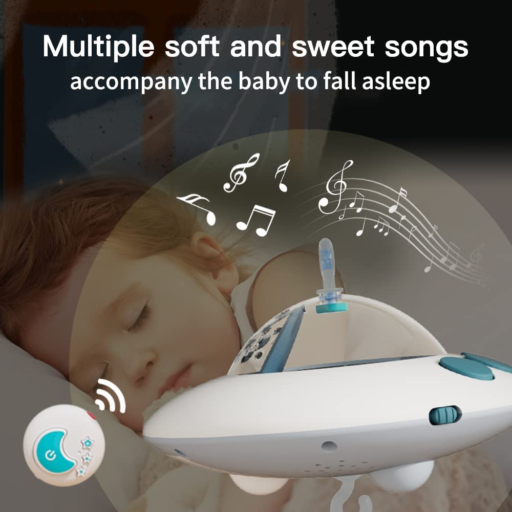 Eners Baby Crib Mobile with Music and Lights, Mobile for Crib with Remote Control, Rotation, Moon and Star Projection, Baby Crib Toys for Boys Girls (Blue)