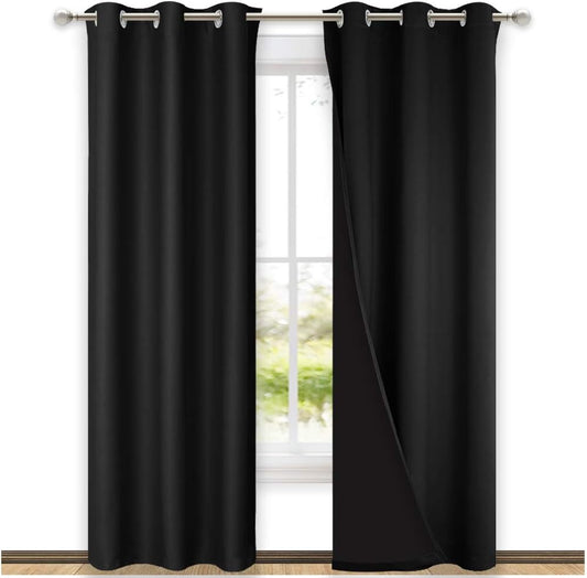 NICETOWN Room Warming Blackout Curtains 80 inches Long, Full Light Blocking Drapes with Black Liner for Nursery, Thermal Insulated Draperies for Hall, Villa (Black, 2 Pieces, 42" Wide Each Panel)