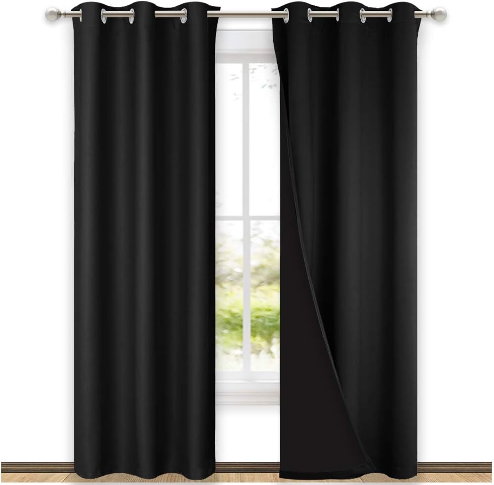 NICETOWN High-End Thermal Curtains, Full Blackout Curtains 84 Inches Long for Dining Room, Soundproof Window Treatment Drapes for Hall Room, Black, 42" Wide Per Panel, Set of 2 Panels