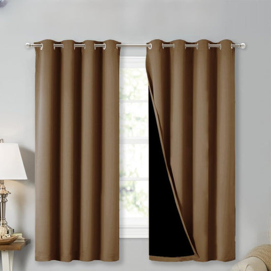 NICETOWN 100% Blackout Curtains 54 inches Long, Gold Brown, 1 Pair, 52 inches Width Each Panel, Double-Deck Completely Blackout Window Treatment Thermal Insulated Lined Drapes for Small Window