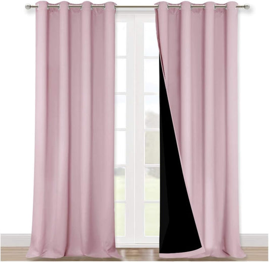 NICETOWN 100% Blackout Tall Curtains, Durable and Soft Black Lined Blackout Drapes for Living Room, Energy Saving Long Panels for Patio Sliding Glass Door, Lavender Pink, 52 inches x 108 inches, 2 PCs