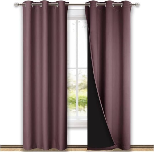 NICETOWN Dry Rose Blackout Curtains 84 inches Long, Full Light Blocking Drapes with Black Liner for Nursery, Thermal Insulated Draperies for Hall, Villa (2 Pieces, 42" Wide Each Panel, Dry Rose)