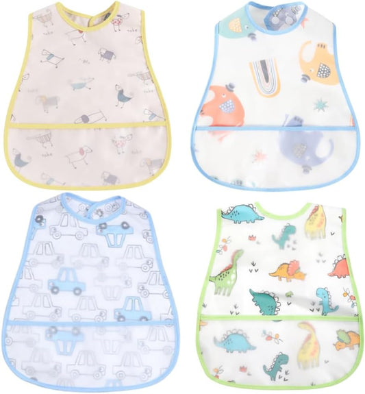 Baby bibs Waterproof Toddler bib - Feeding bib with Pocket for Infant Boy Girl Washable 6-36M
