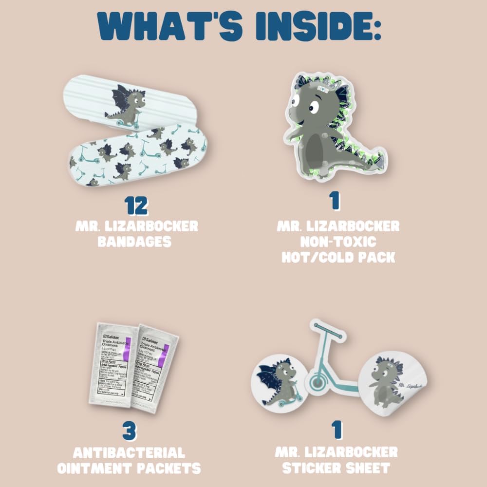 Plush First Aid Kit for Home - Aid Kit for Kids - Toddler First Aid Kit – Mini Emergency First Aid Classroom – Mr. Lizarbocker Dragon Plush Bag