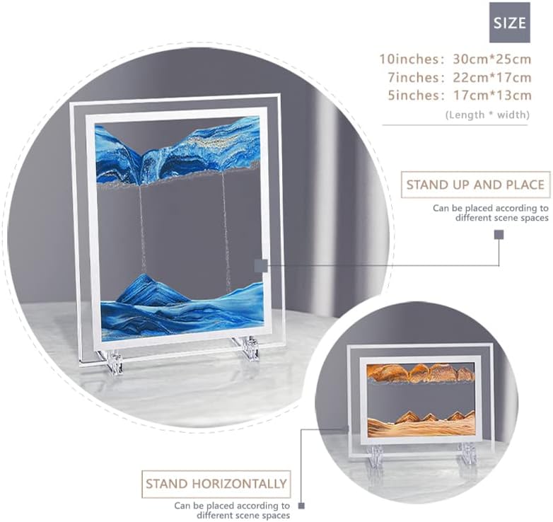 Moving Sand Art Picture 3D Deep Sea Sandscapes Sand Art Liquid Motion Bubbler Timer for Adult Kid Desktop Art Toys for Home Decor and Office(Square+Gold+7In)