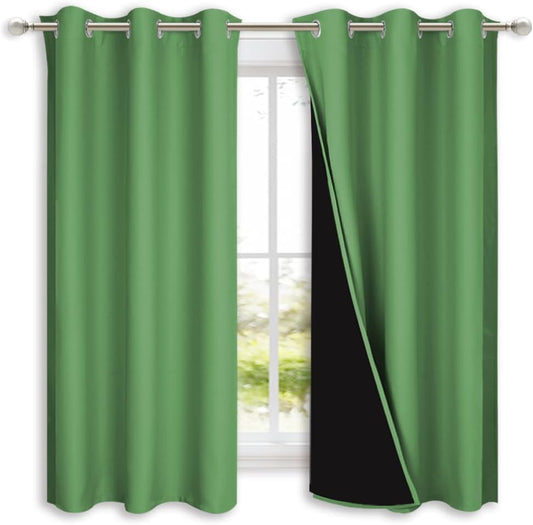 NICETOWN 100% Blackout Curtains 54 inches Long, Forest Green, 1 Pair, 42 inches Width Each Panel, Double-Deck Completely Blackout Window Treatment Thermal Insulated Lined Drapes for Small Window