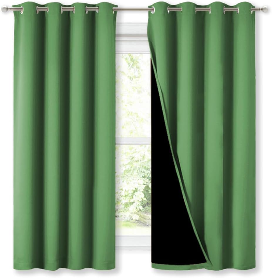 NICETOWN 100% Blackout Curtains 54 inches Long, Forest Green, 1 Pair, 52 inches Width Each Panel, Double-Deck Completely Blackout Window Treatment Thermal Insulated Lined Drapes for Small Window