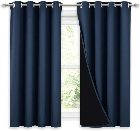 NICETOWN 100% Blackout Curtains with Black Liners, Thermal Insulated 2-Layer Lined Drapes, Energy Efficiency Small Window Draperies for Dining Room (Navy Blue, 2 Panels, 52 inches W by 54 inches L)