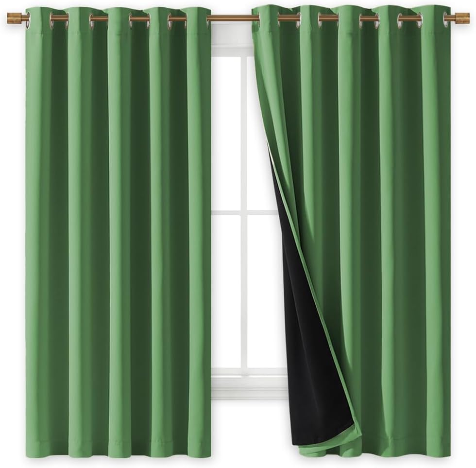 NICETOWN 100% Blackout Lined Curtains, Forest Green, 1 Pair, 70" Width x 63" Length Each Panel, 2 Thick Layers Completely Blackout Window Treatment Thermal Insulated Drapes for Kitchen/Bedroom