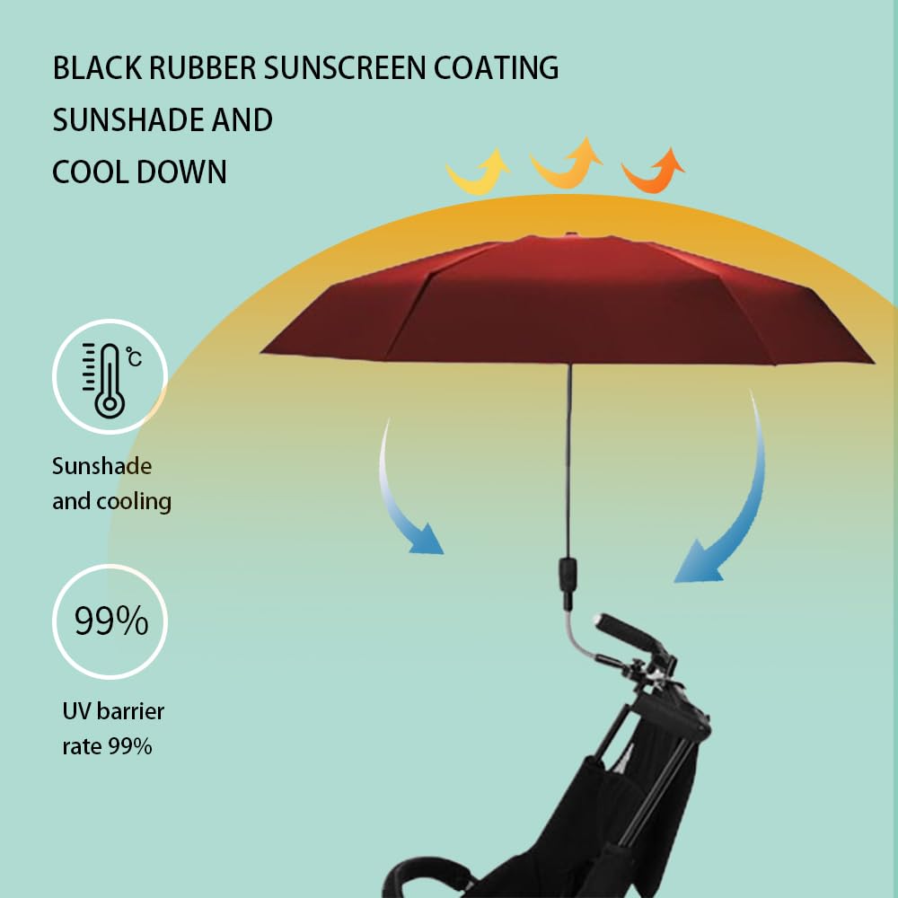 stroller sunshade Clip-on adjustable universal, adjustable steering angle, reinforced umbrella frame, compact and lightweight, suitable for all kinds of strollers Red, Red…