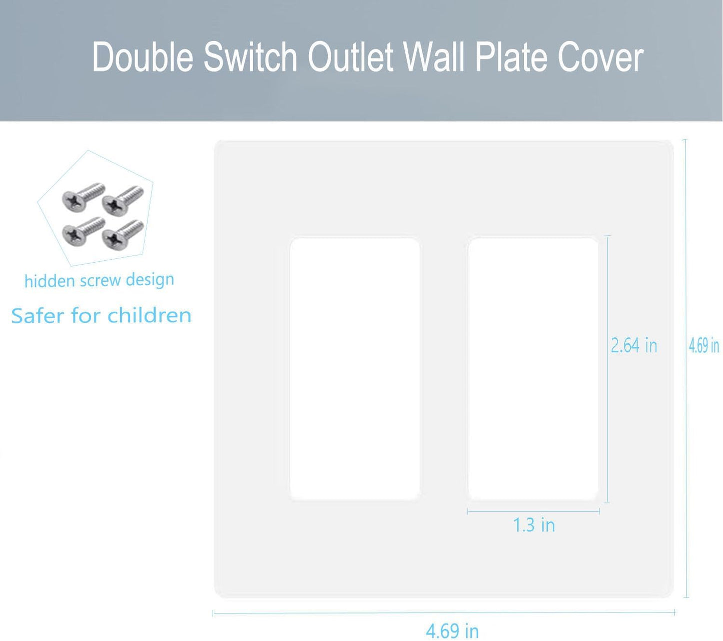 2-Gang Screwless Decora Wall Plate Cover Double Switch Outlet Electrical Faceplate for Light Switch, Smart Switch, Receptacle, Dimmers, USB Outlet, GFCI, Child Safe Cover Plate, White (4-Pack)