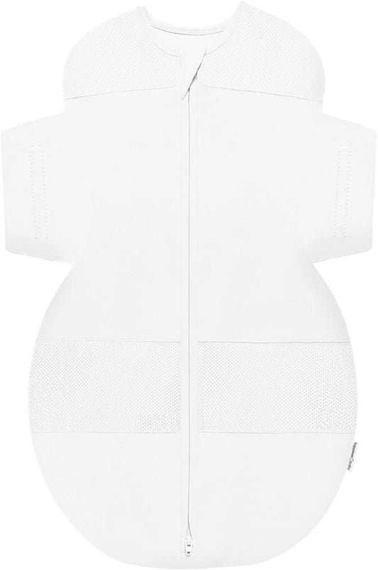 Happiest Baby SNOO Sleep Sack - 100% Organic Cotton Baby Swaddle Blanket - Doctor Designed Promotes Healthy Hip Development (White, Large)