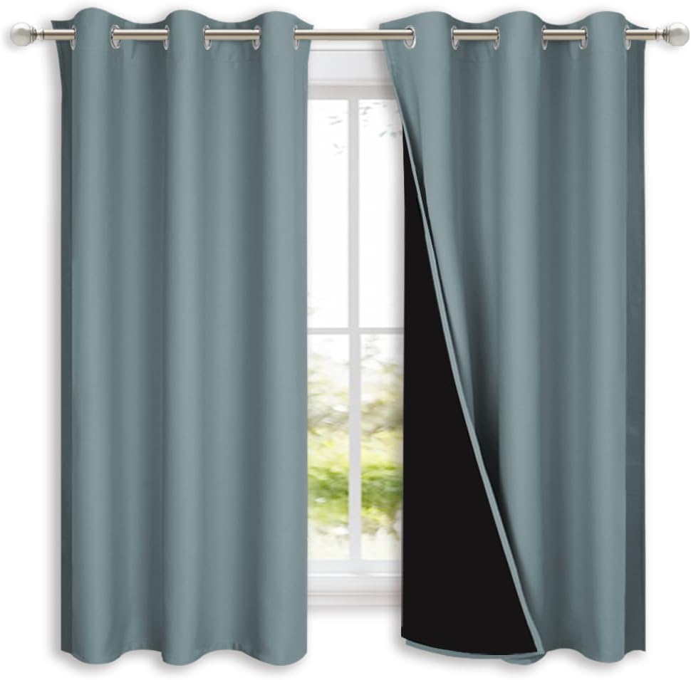 NICETOWN 100% Blackout Lined Curtains, Stormy Sea, 1 Pair, 42" Width x 63" Length Each Panel, 2 Thick Layers Completely Blackout Window Treatment Panels Thermal Insulated Drapes for Kitchen