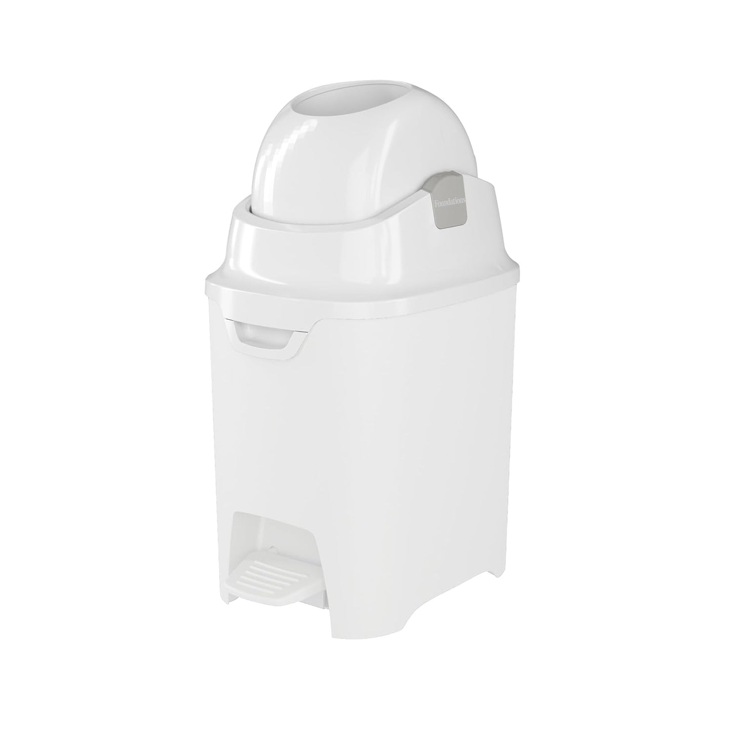 Foundations Mini Hands-Free Diaper Pail with Airtight Lid - Durable & Odorless Diaper Disposal, Large Capacity, Holds up to 30 Newborn Diapers, Refill with Any Bags - White