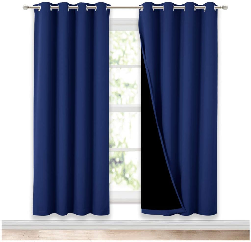 NICETOWN Full Shade Curtain Panels, Pair of Energy Smart & Noise Blocking Out Blackout Drapes for Apartment Window, Thermal Insulated Guest Room Lined Window Dressing(Royal Blue, 52 x 72 inch)