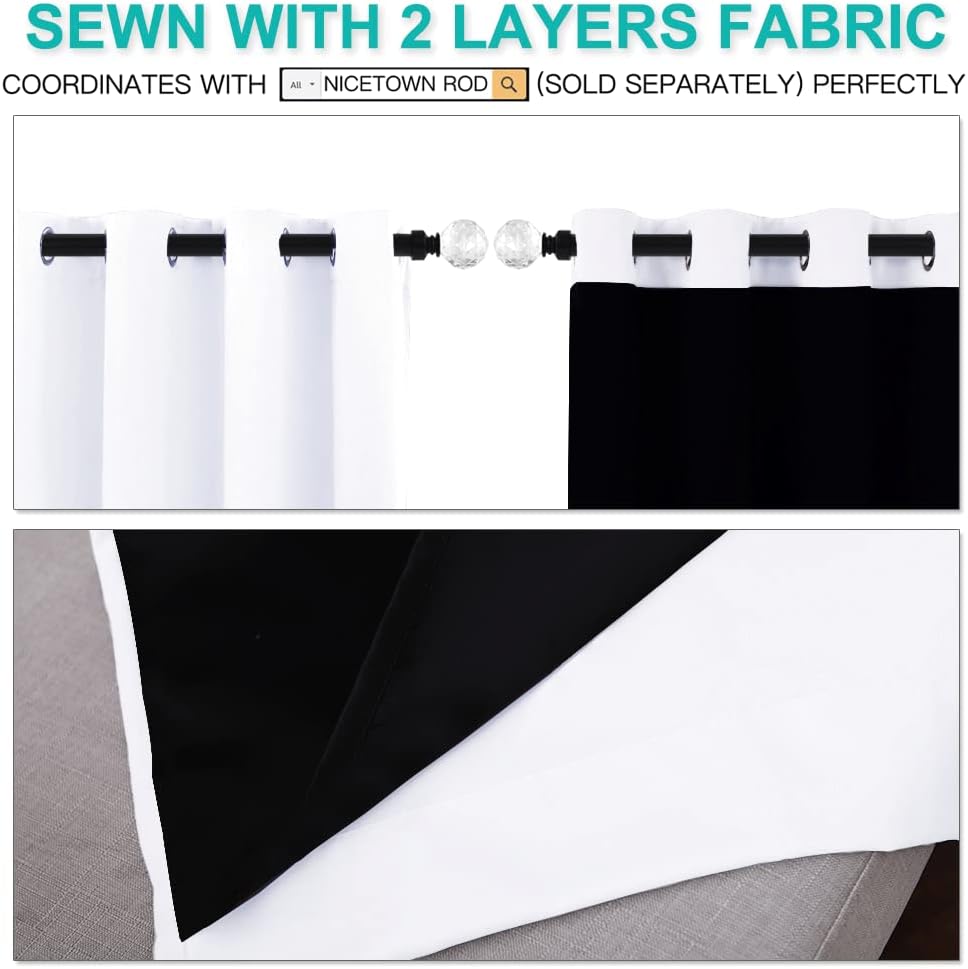 NICETOWN Pure White 100% Blackout Lined Curtains, 2 Thick Layers Completely Blackout Window Treatment Panels Thermal Insulated Drapes for Kitchen (1 Pair, 42-inch Width x 63-inch Length Each Panel)