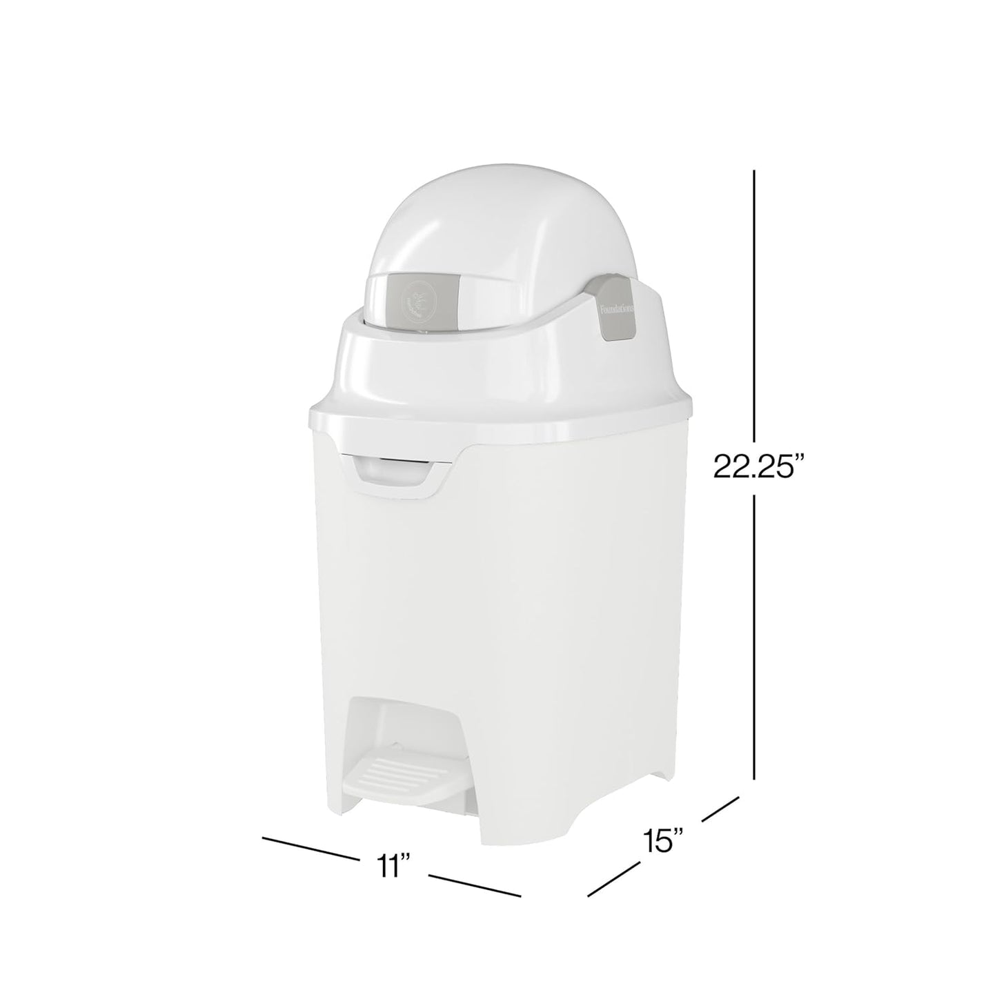 Foundations Mini Hands-Free Diaper Pail with Airtight Lid - Durable & Odorless Diaper Disposal, Large Capacity, Holds up to 30 Newborn Diapers, Refill with Any Bags - White