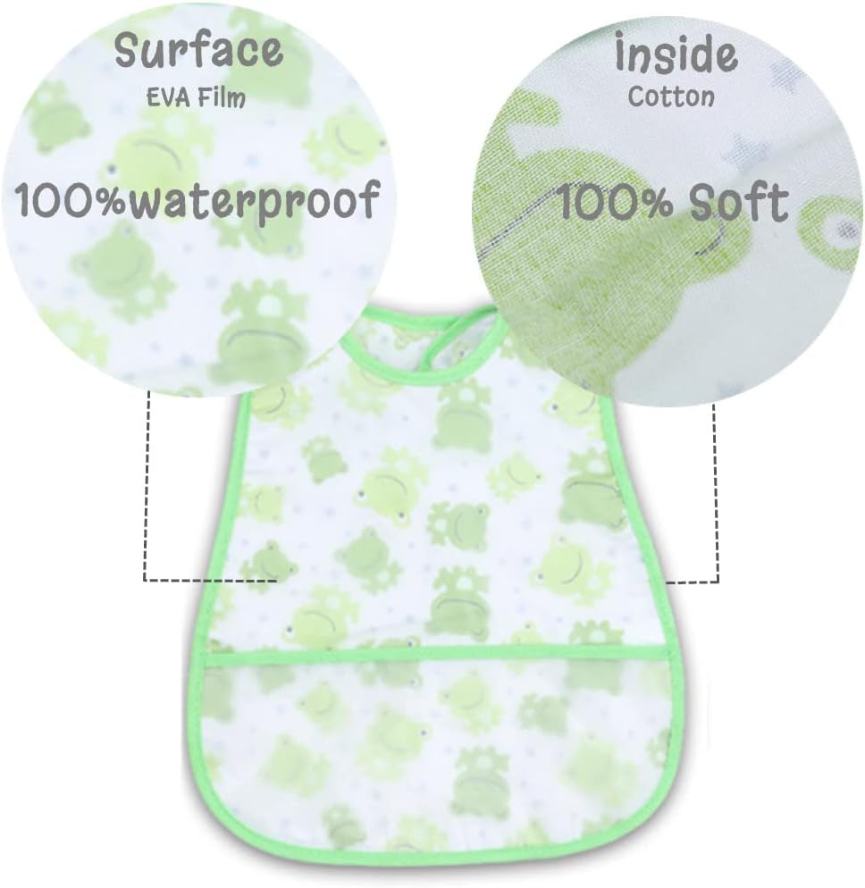 Baby bibs Waterproof Toddler bib - Feeding bib with Pocket for Infant Boy Girl Washable 6-36M