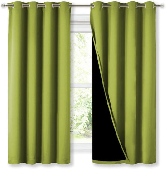 NICETOWN 100% Blackout Curtains 54 inches Long, Fresh Green, 1 Pair, 52 inches Width Each Panel, Double-Deck Completely Blackout Window Treatment Thermal Insulated Lined Drapes for Small Window