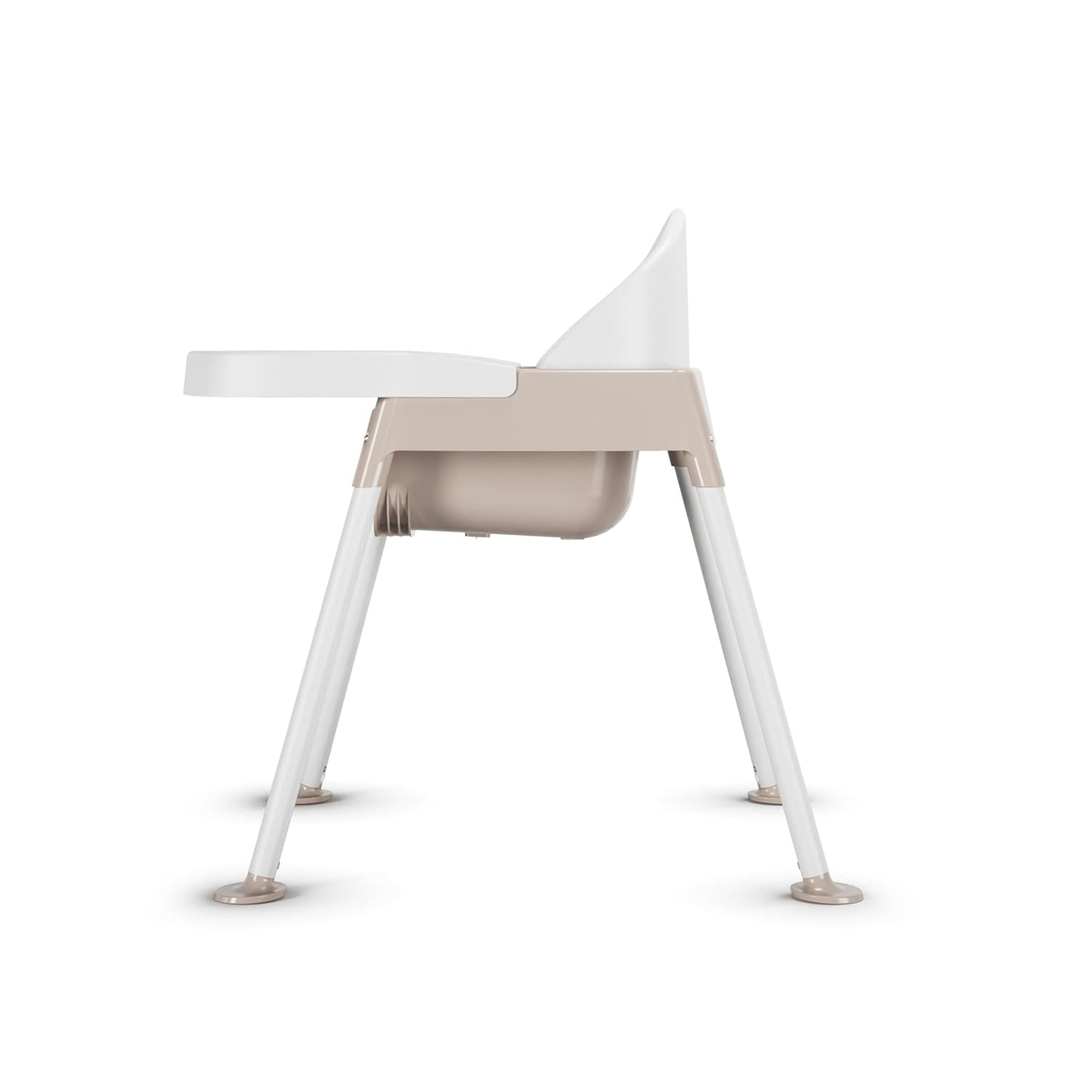 Foundations Secure Sitter 13" Feeding Chair, Stable “No Tip” Feet, 3-Point Adjustable Harness, Removable Tray, Easy to Clean, Smooth Plastic (White/Tan)