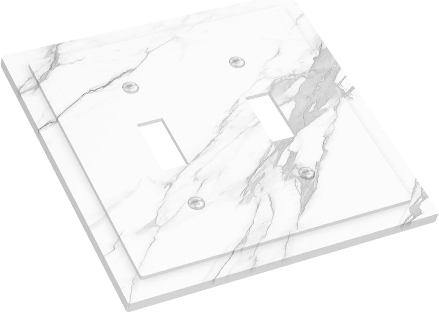 Decorative Switch Plates Modern White Gray Marble 2 Gang Double Toggle Outlet Light Switch Cover Wall Plate Electrical Faceplate for living Room Bathroom Decor