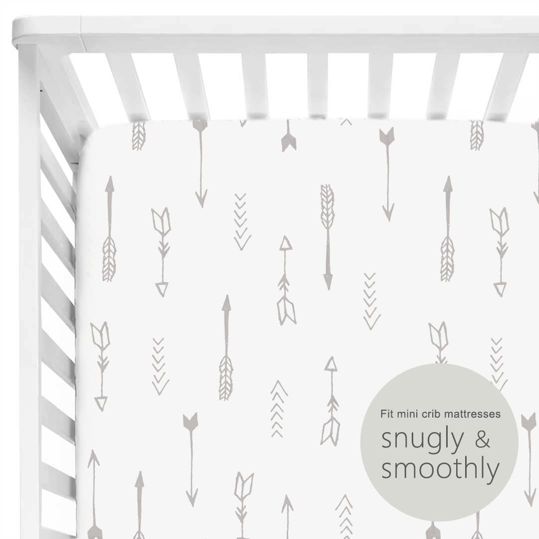 GRSSDER Stretchy Ultra Soft Jersey Knit Fitted Pack n Play Sheets Set 2 Pack, Portable/Mini Crib Sheets, Christmas Trees and Arrows for Girls and Boys